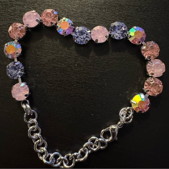 Ombre Aurora Borealis Pink Purple Crystal Tennis Bracelet (Silver Tone) - Picture 15 of 15